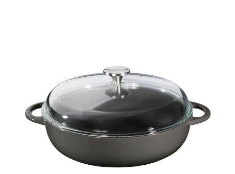 Küchenprofi Bauernpfanne PROVENCE mit hohem Glasdeckel 28cm pearl grey