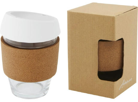Lidan 360 ml Becher aus Borosilikatglas mit Korkgriff und Silikondeckel