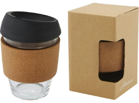 Lidan 360 ml Becher aus Borosilikatglas mit Korkgriff und Silikondeckel