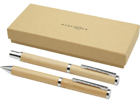 Apolys Kugelschreiber und Tintenroller Set aus Bambus (schwarze Mine)