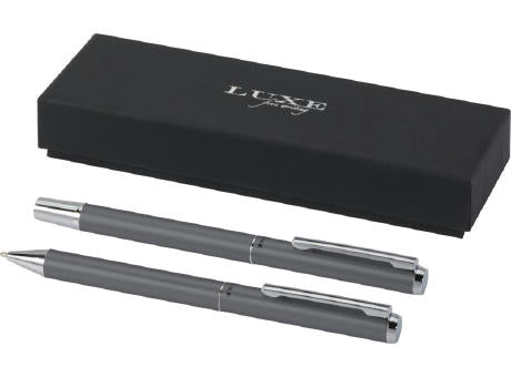 Lucetto Set mit Kugelschreiber und Tintenroller aus recyceltem Aluminium (schwarze Mine)