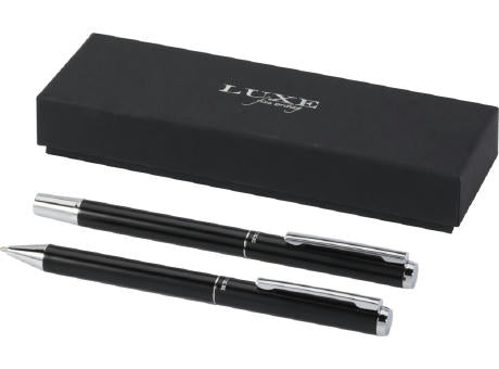 Lucetto Set mit Kugelschreiber und Tintenroller aus recyceltem Aluminium (schwarze Mine)