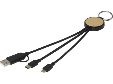 Tecta  6-in-1 Ladekabel mit Schlüsselring aus recyceltem Kunststoff und Bambus