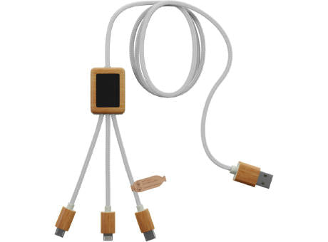 SCX.design C39 3-in-1-Ladekabel aus rPET mit Leuchtlogo und Bambusgehäuse