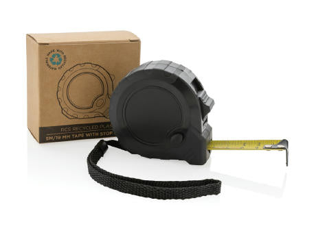 5m/19mm Maßband mit Stop-Taste aus RCS recycelt. Kunststoff