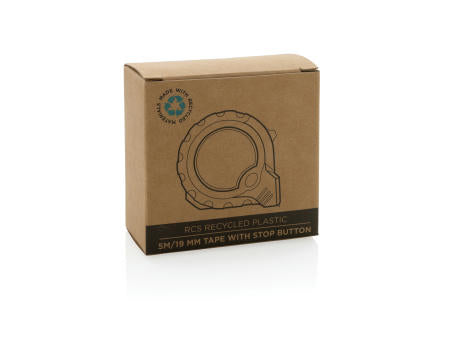 5m/19mm Maßband mit Stop-Taste aus RCS recycelt. Kunststoff