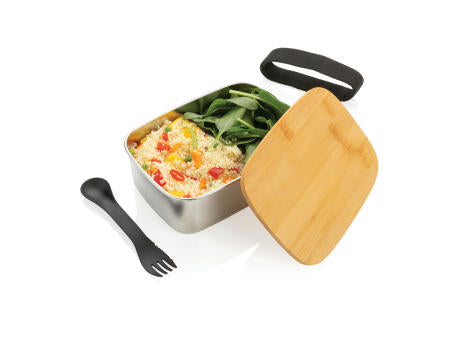 Stainless Steel Lunchbox mit Bambus-Deckel und Göffel