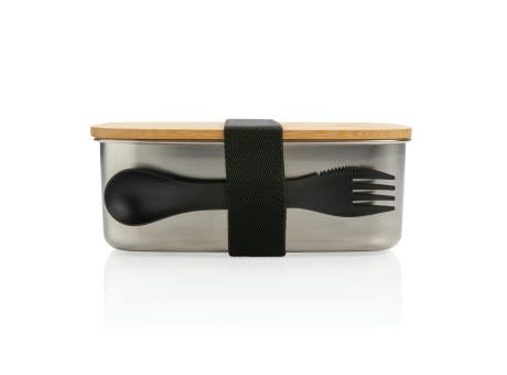 Stainless Steel Lunchbox mit Bambus-Deckel und Göffel