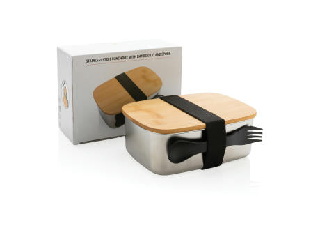 Stainless Steel Lunchbox mit Bambus-Deckel und Göffel