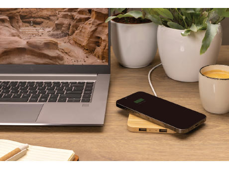 10W Wireless-Charger mit USB aus Bambus