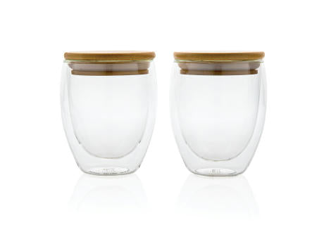 2-tlg Set Borosilikatgläser mit Bambusdeckel 250ml