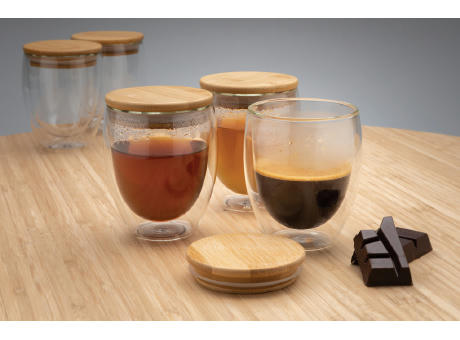 2-tlg Set Borosilikatgläser mit Bambusdeckel 250ml