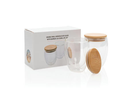 2-tlg Set Borosilikatgläser mit Bambusdeckel 250ml