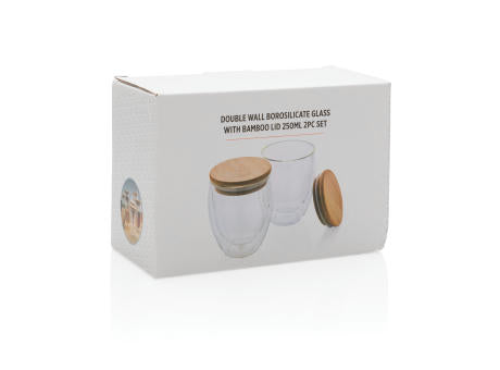 2-tlg Set Borosilikatgläser mit Bambusdeckel 250ml