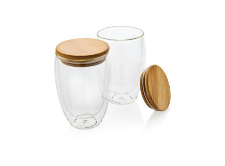 2-tlg Set Borosilikatgläser mit Bambusdeckel 350ml