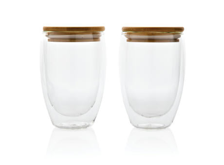 2-tlg Set Borosilikatgläser mit Bambusdeckel 350ml