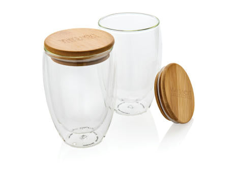 2-tlg Set Borosilikatgläser mit Bambusdeckel 350ml