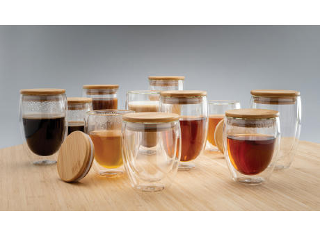 2-tlg Set Borosilikatgläser mit Bambusdeckel 350ml