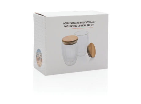 2-tlg Set Borosilikatgläser mit Bambusdeckel 350ml