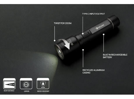 Heavy-Duty USB-Taschenlampe aus RCS recyceltem Aluminium