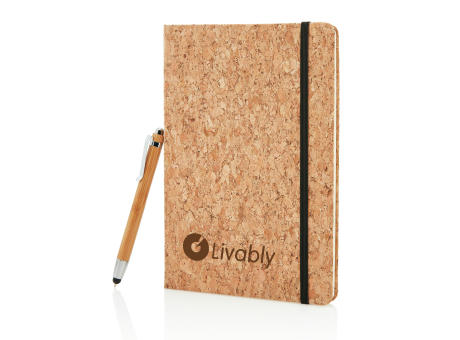 Kork A5 Notizbuch mit Bambus Stift und Stylus
