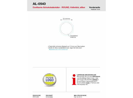 Confiserie-Schokotaler "Round" mit 4c Digitaldruck-Etikett
