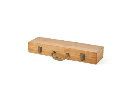 Turner Barbecue-Set aus Bambus. Mit Etui, Zange, Gabel und Spatel