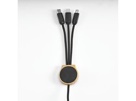 Asimov 5-in-1 Kabel aus Bambus und rPET. Mit hinterleuchtetem Logo