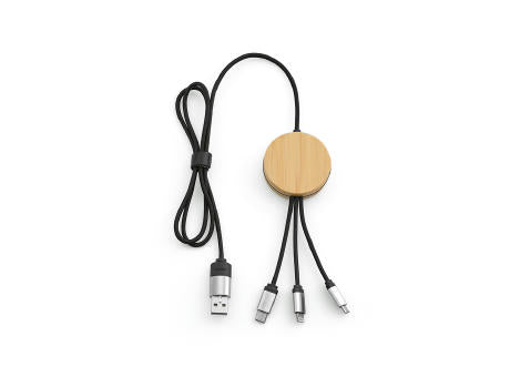 Feynman 5-in-1 Kabel aus Bambus und rPET. Mit hinterleuchtetem Logo