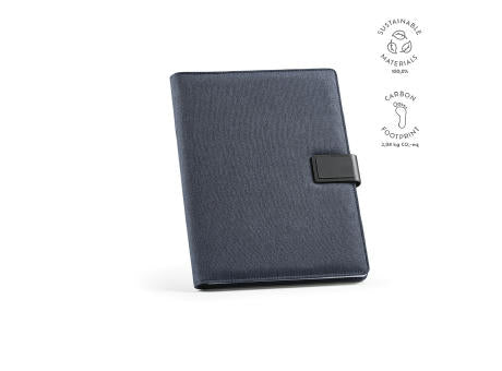 Tolstoy A4-Mappe rPET. Notizblock mit 64-seitigem FSC® .Verschluss aus rPU