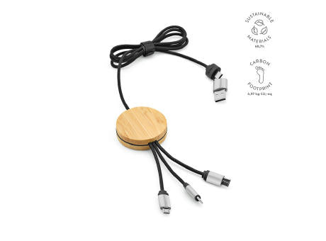 Feynman 5-in-1 Kabel aus Bambus und rPET. Mit hinterleuchtetem Logo