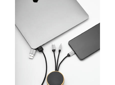 Feynman 5-in-1 Kabel aus Bambus und rPET. Mit hinterleuchtetem Logo