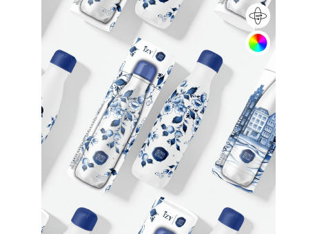 Trinkflasche / Thermos Flasche x Delfter Blau Blüte - 500 ml
