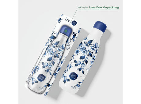 Trinkflasche / Thermos Flasche x Delfter Blau Blüte - 500 ml