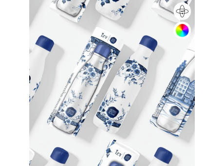 Trinkflasche / Thermos Flasche x Delfter Blau Blüte - 500 ml