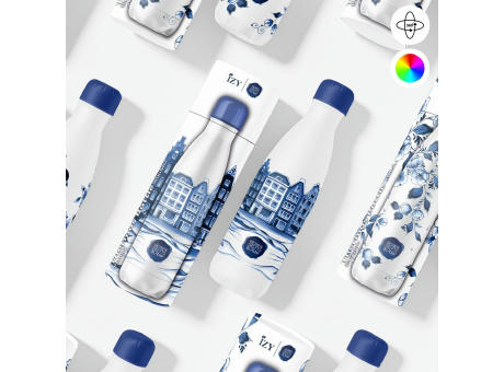Trinkflasche / Thermos Flasche x Delfter Blau Blüte - 500 ml